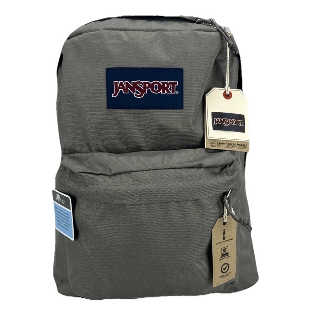 JanSport Cross Town Plus 15" Laptop Backpack Graphite Gray 100% Recycled NWT